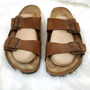 Birkenstock sandals two strips men brown size 10